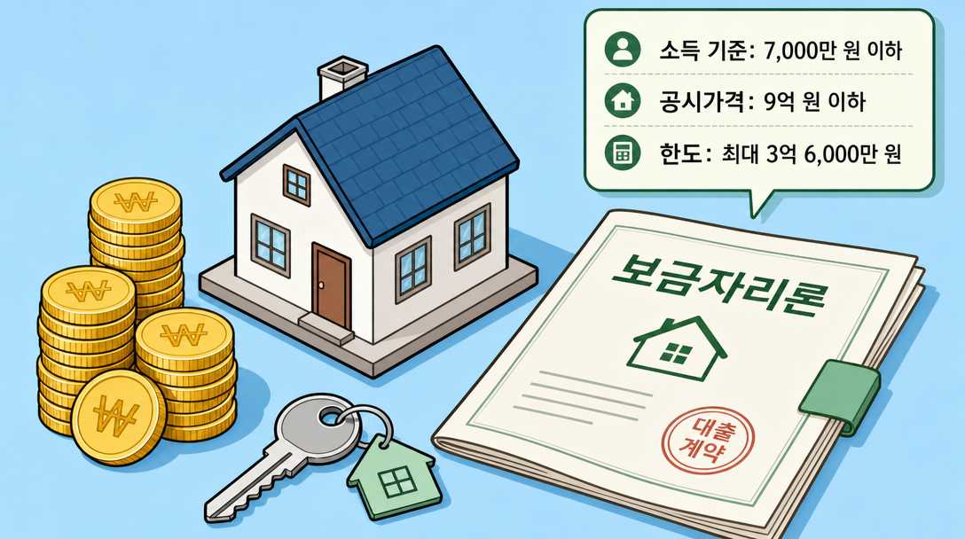 보금자리론 자격 소득·주택 기준과 대출 한도 안내 일러스트