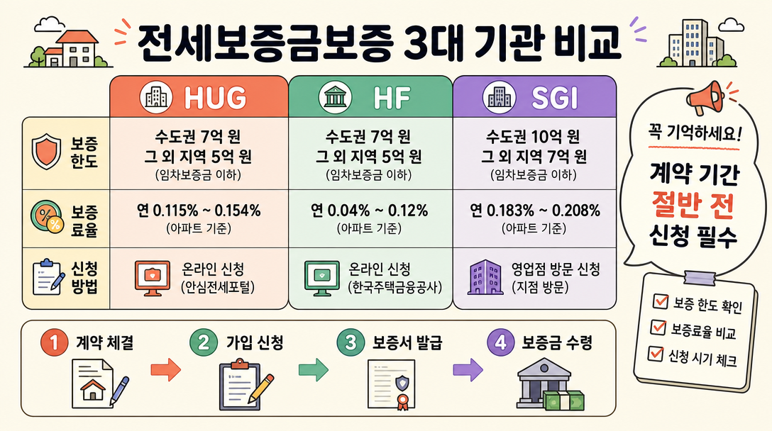 HUG·HF·SGI 전세보증금 반환보증 3사 비교 다이어그램