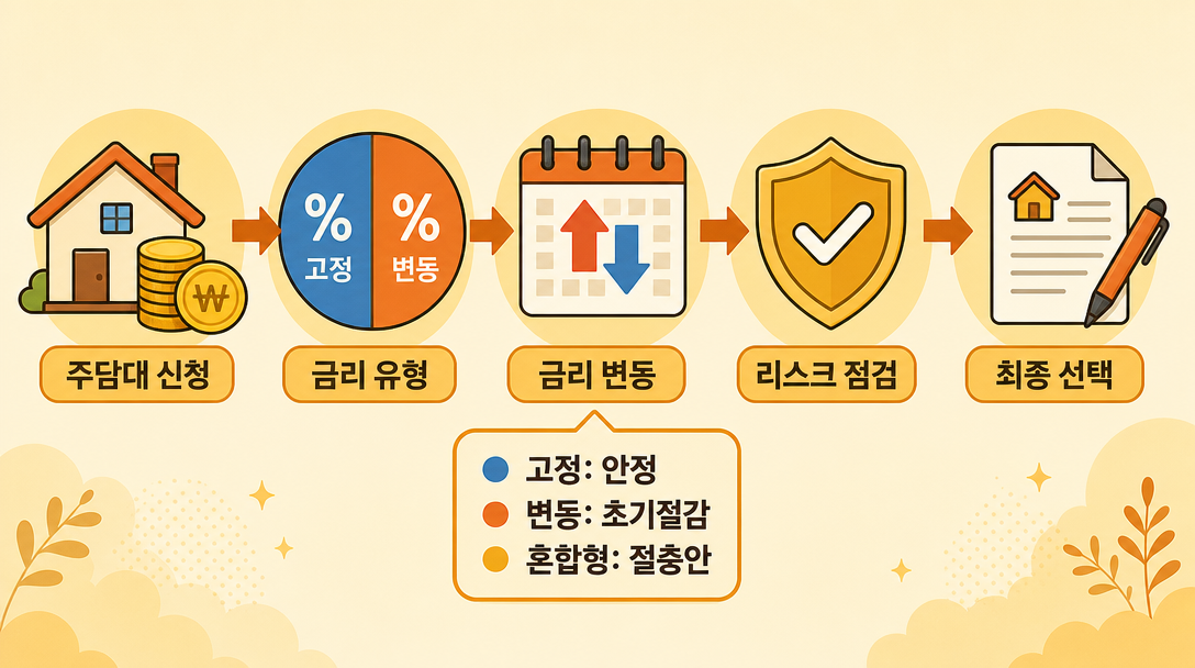 대출 금리 유형 선택 기준 고정 변동 혼합형 흐름 일러스트