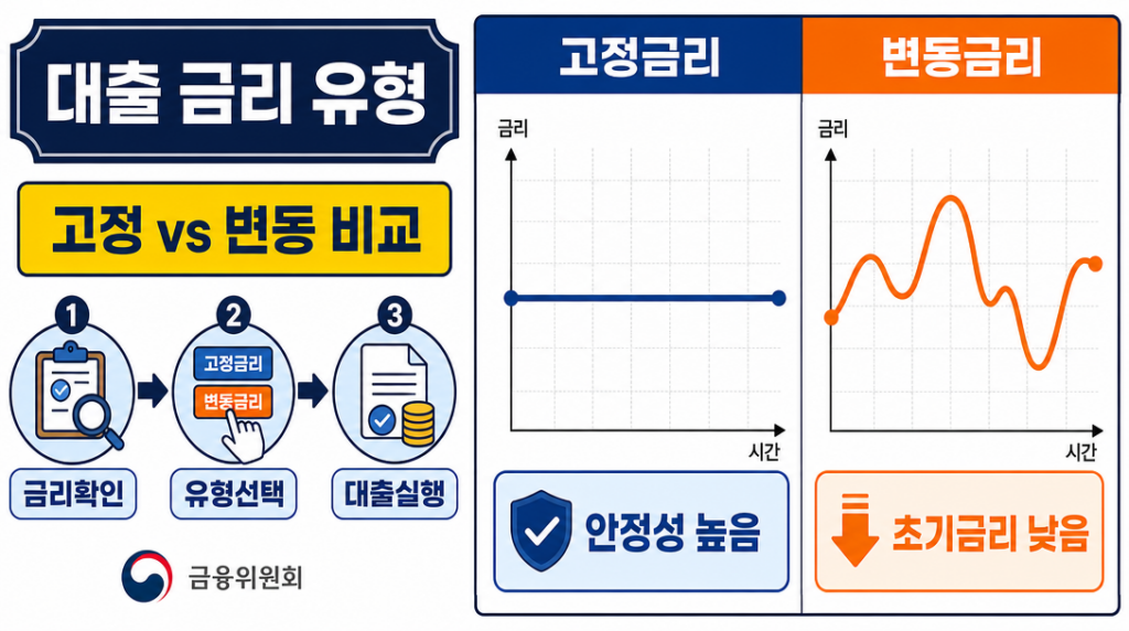 주택담보대출 대출 금리 유형 고정금리와 변동금리 비교 인포그래픽