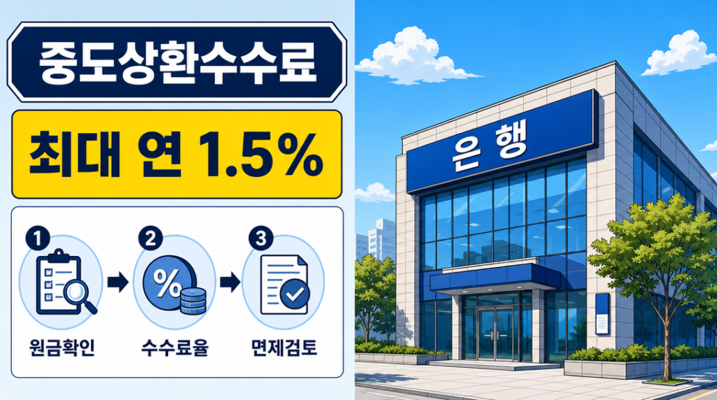 주택담보대출 중도상환수수료 계산 방법과 면제 조건 안내 인포그래픽