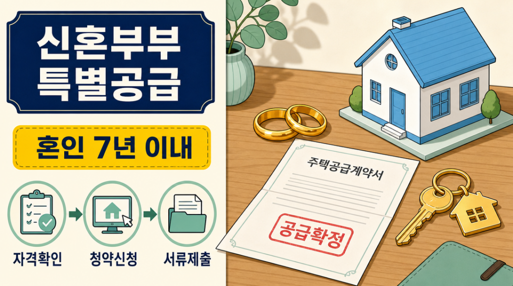 신혼부부 특별공급 자격 조건과 신청 절차를 정리한 인포그래픽