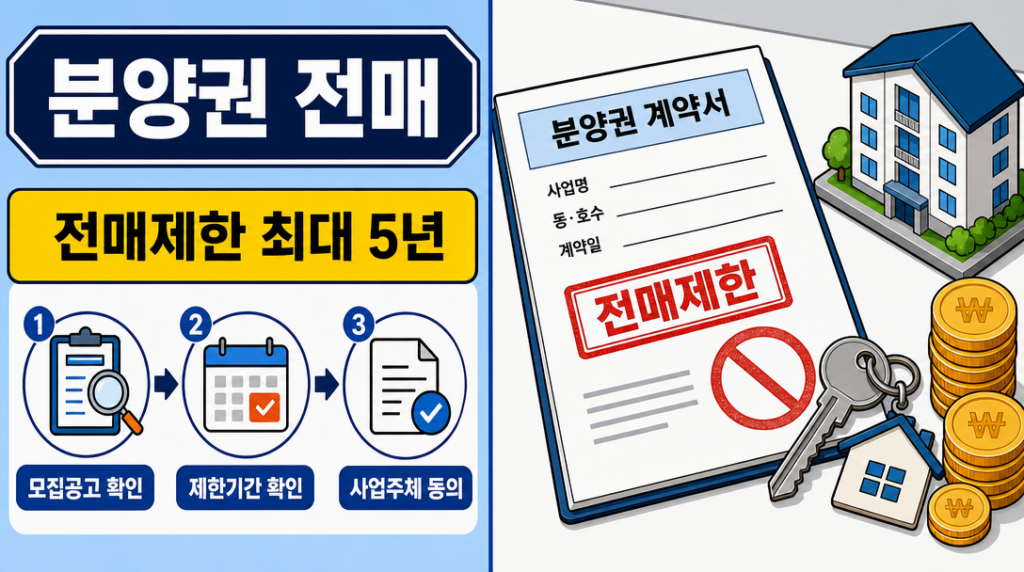 분양권 전매 조건 핵심 정리 — 전매제한 기간과 예외 허용 사유 인포그래픽