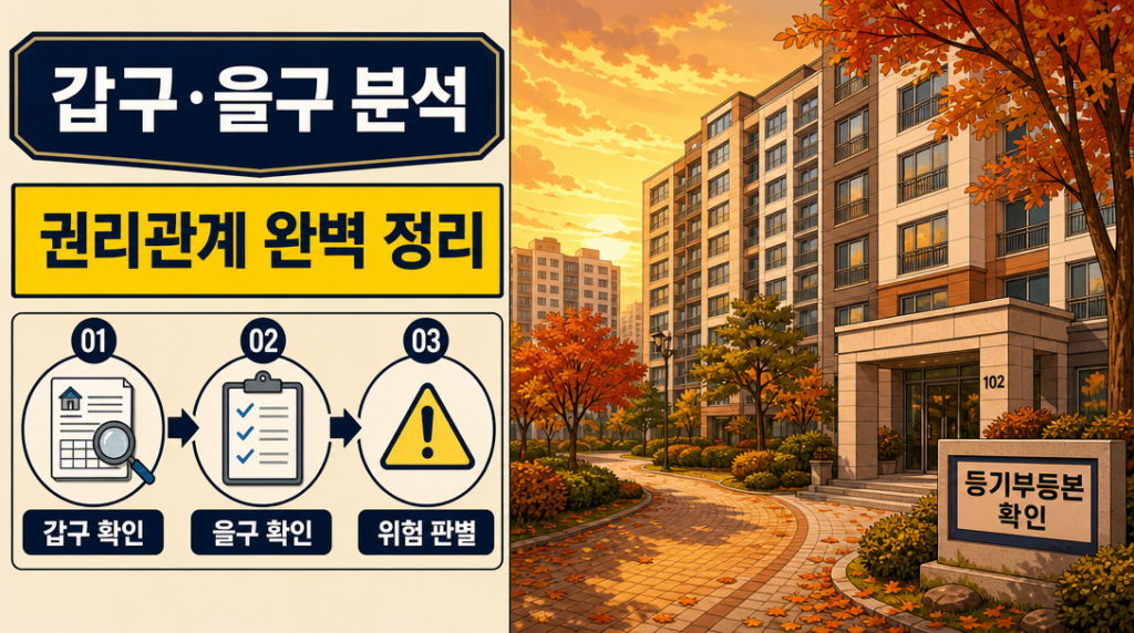 갑구 을구 보는 법 — 등기부등본 권리관계 분석 핵심 정리 인포그래픽