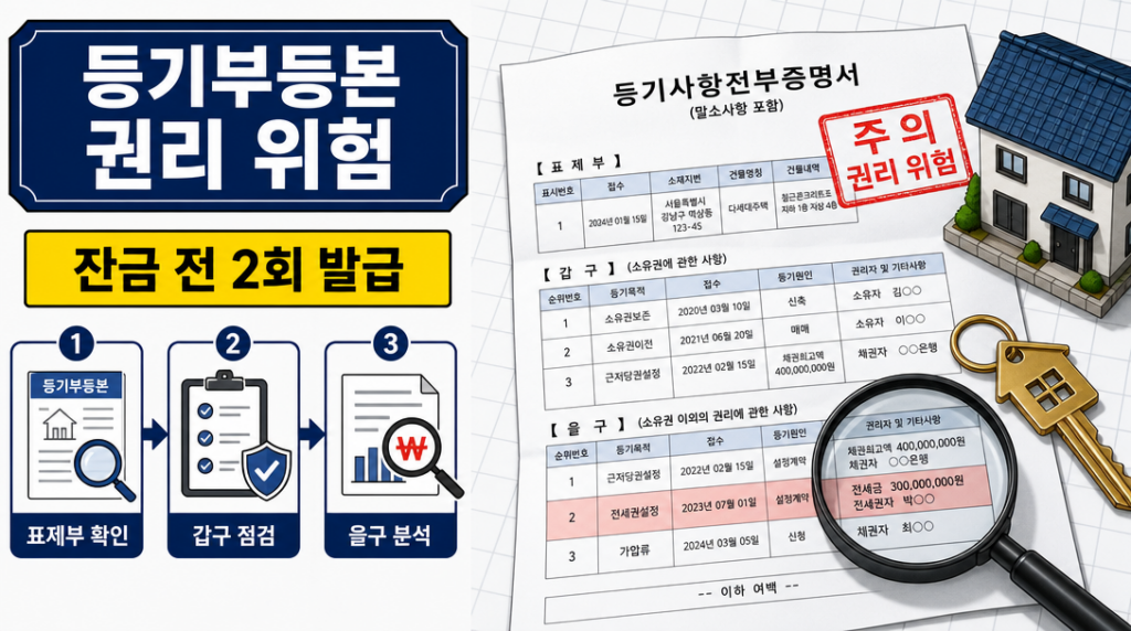 전세 계약 전 등기부등본 권리 위험 확인 방법 — 표제부·갑구·을구 점검 체크리스트