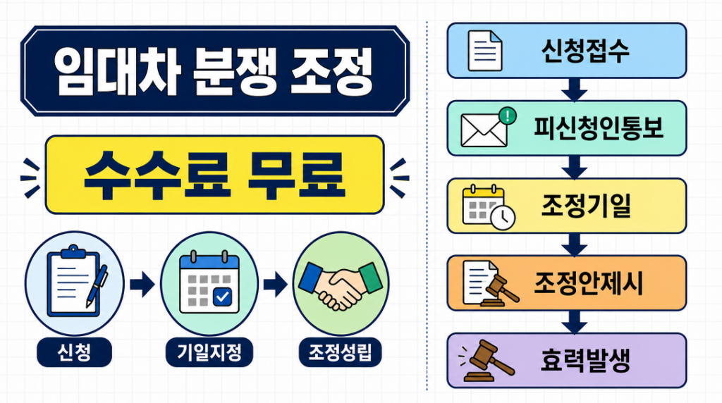 임대차 분쟁 조정 신청 절차와 처리 기간을 설명하는 인포그래픽