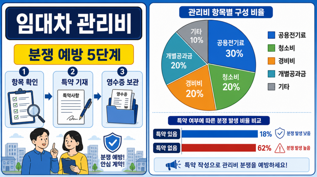 임대차 관리비 항목별 구성과 분쟁 예방 5단계 인포그래픽