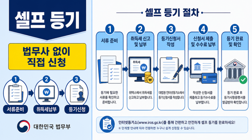 셀프 등기 신청 방법과 절차 단계별 안내 인포그래픽