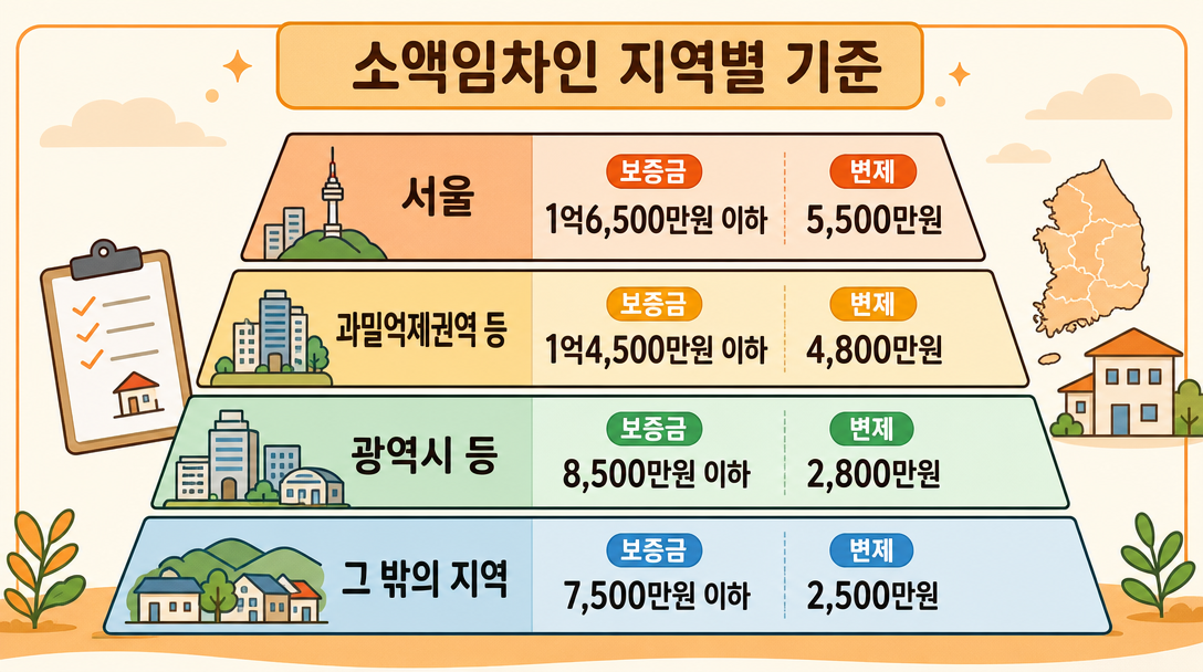 소액 임차인 최우선변제금 지역별 보증금 한도와 변제 금액 비교 다이어그램