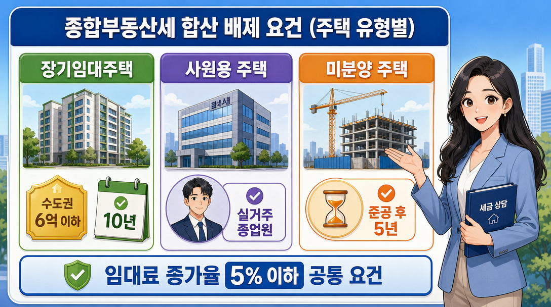 종합부동산세 합산배제 신청 대상 유형별 요건 인포그래픽