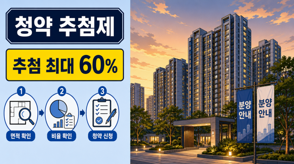청약 추첨제 물량 배정 기준과 면적별 추첨 비율 안내 인포그래픽