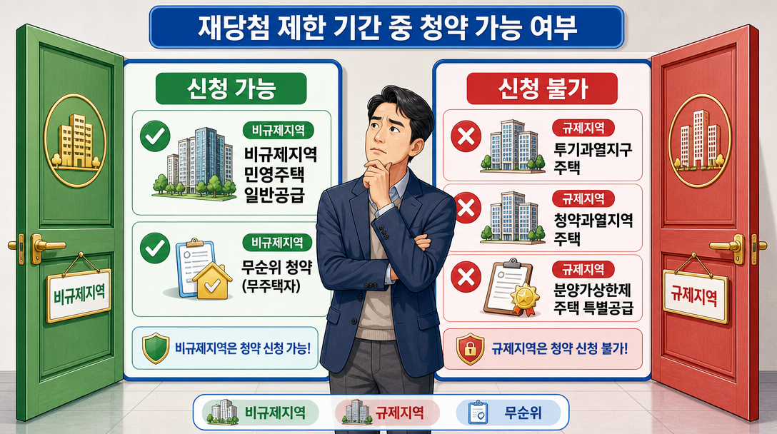 재청약 제한 기간 중 청약 가능 유형 안내 — 비규제지역 민영주택과 무순위 청약