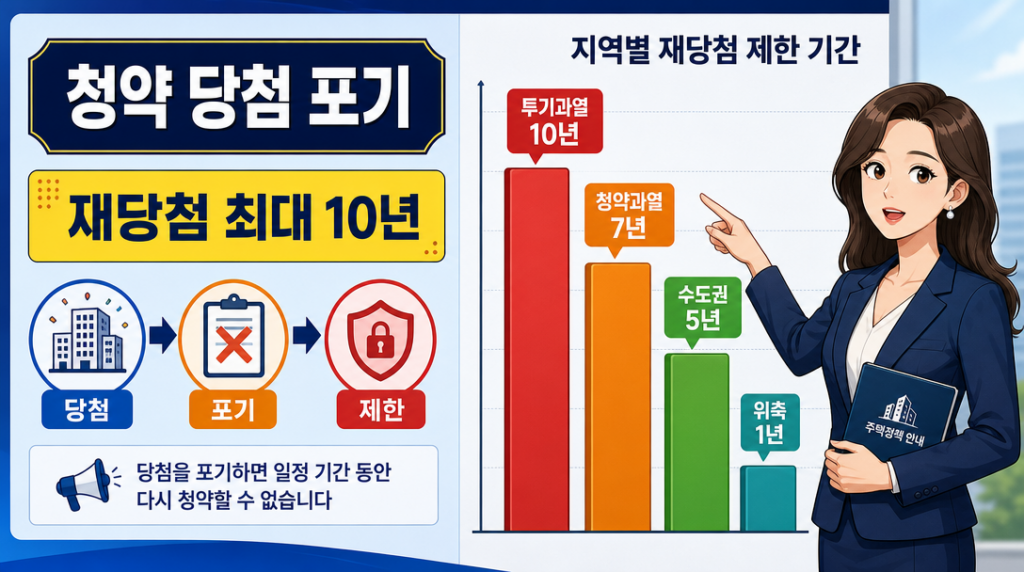 청약 당첨 포기 시 재당첨 제한 기간을 지역별로 정리한 인포그래픽