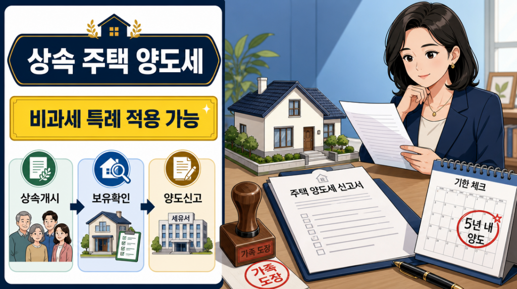 상속 주택 양도세 비과세 특례 조건과 신고 방법 안내 인포그래픽
