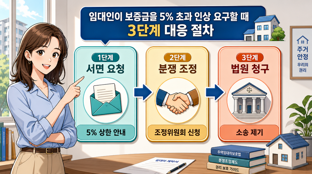 보증금 인상 한도 초과 요구 시 단계별 대응 절차 인포그래픽