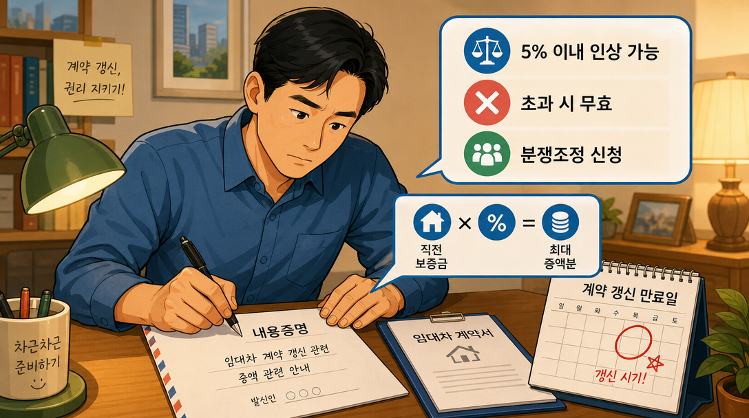 보증금 인상 한도 초과 요구 시 내용증명 작성 대응 일러스트