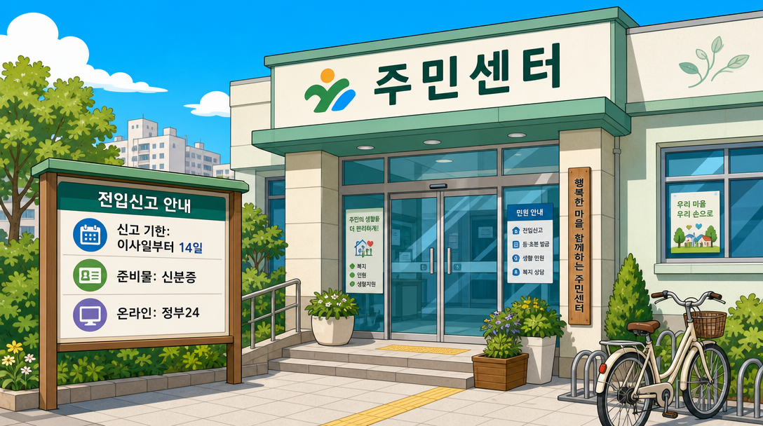 전입신고 기한 절차 안내 주민센터 일러스트