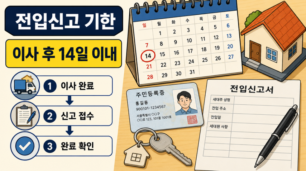 부동산 매수 후 전입신고 기한 14일 이내 안내 인포그래픽