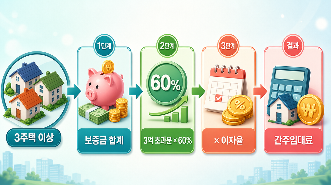 임대소득 신고 간주임대료 계산 구조 인포그래픽