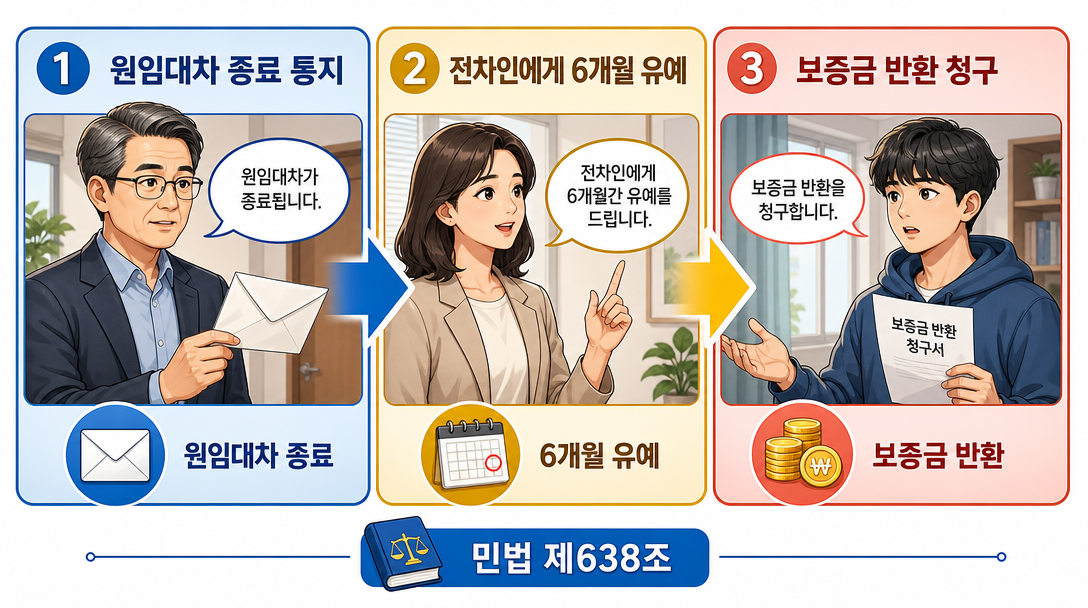 전대차 계약 원임대차 종료 시 전차인 보호 흐름 인포그래픽