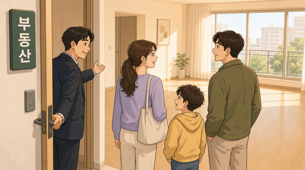 전세보증금 반환보증 — 집 보러 가기 장면 그림