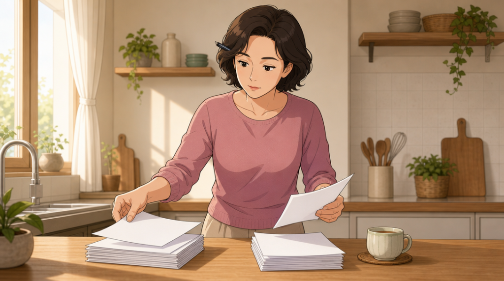 전세사기 예방 — 서류 확인 장면 그림
