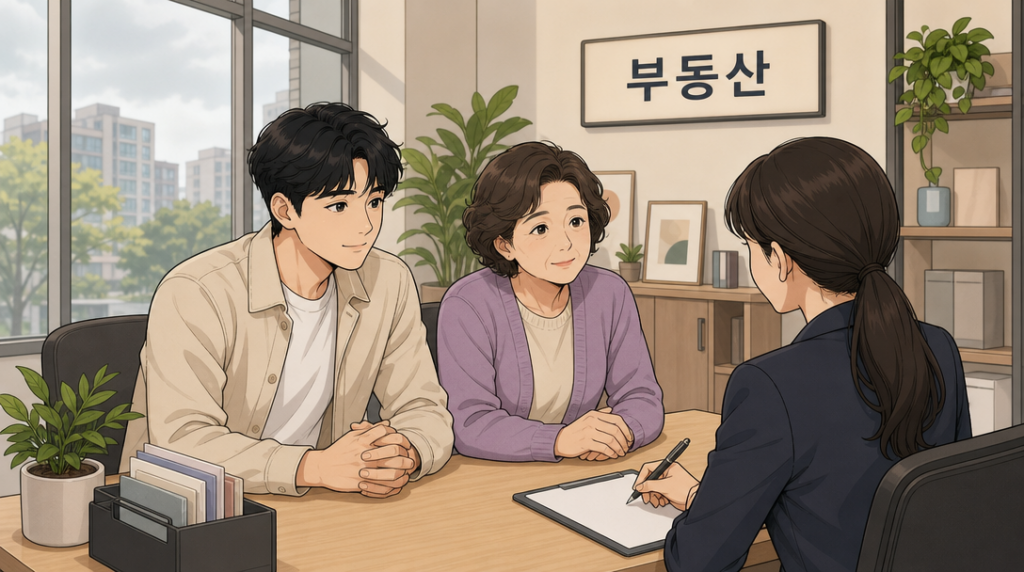 전세사기 예방 — 창구 상담 장면 그림