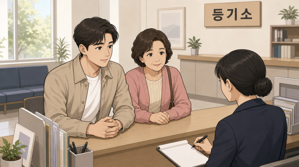 근저당 말소 등기 — 창구 상담 장면 그림