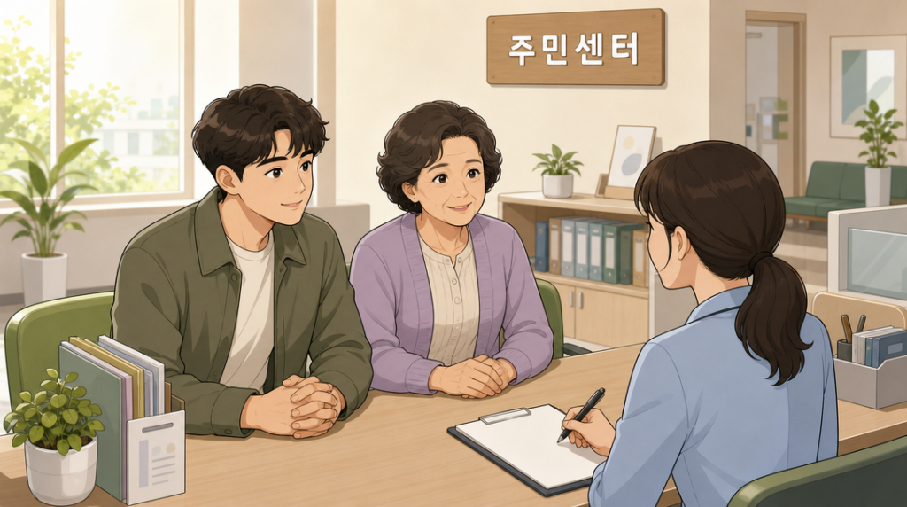 확정일자 받는법 — 창구 상담 장면 그림