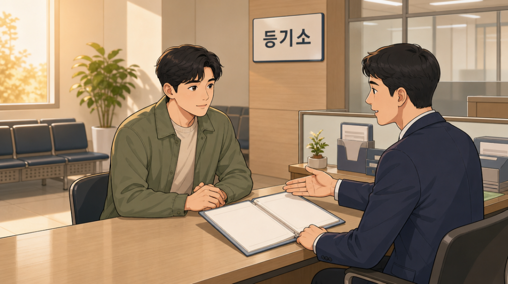 갑구 을구 보는 법 — 창구 상담 장면 그림