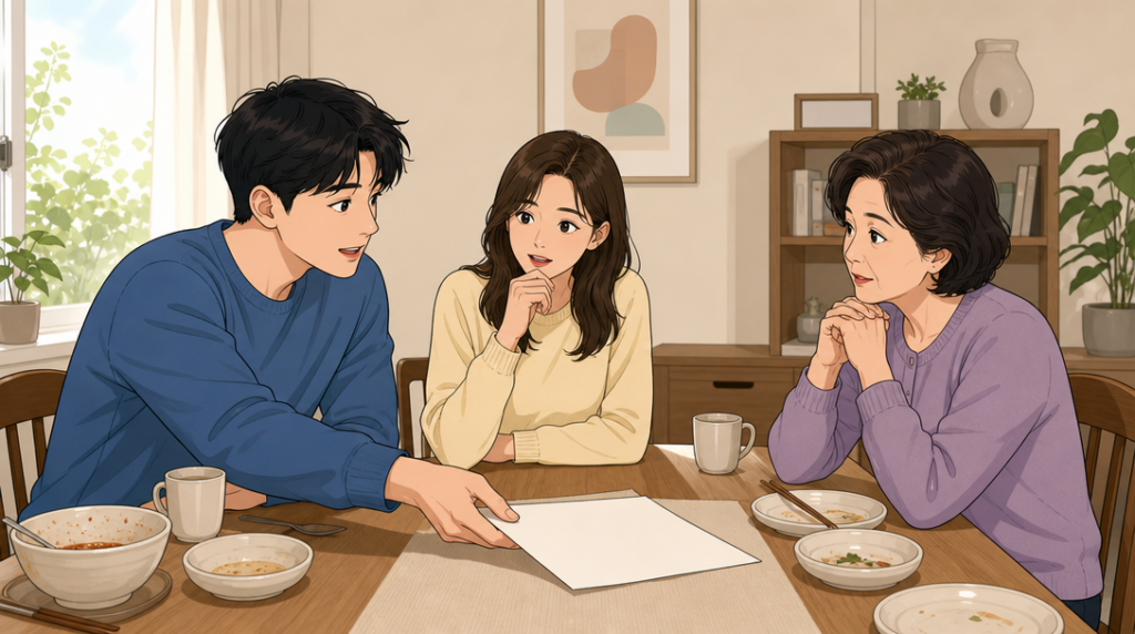 종합부동산세 기준 — 가족 상의 장면 그림