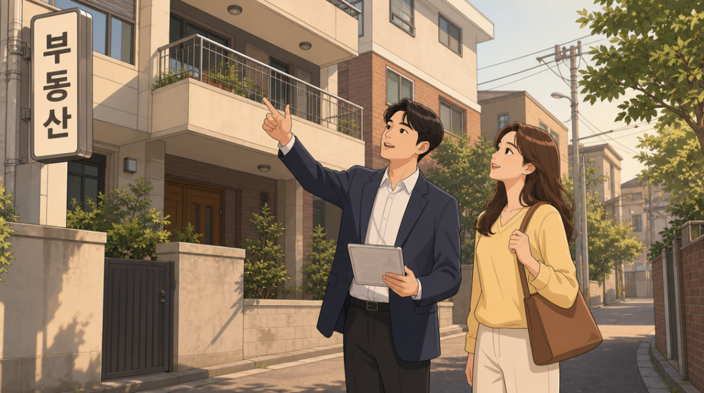 청약통장 1순위 — 집 보러 가기 장면 그림