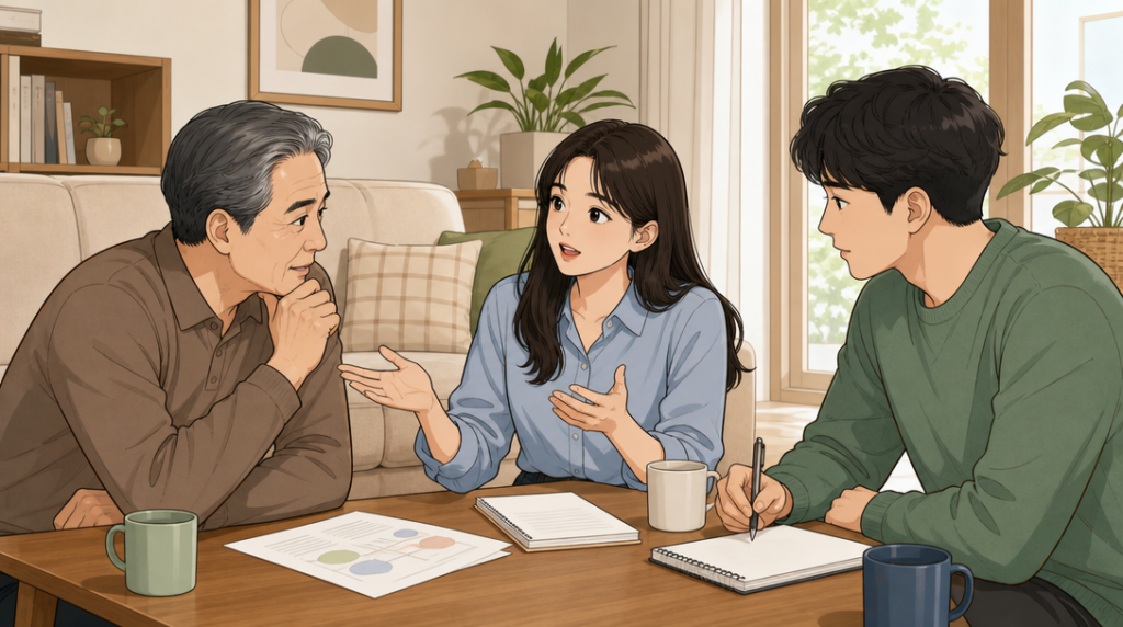 신혼부부 특별공급 — 가족 상의 장면 그림