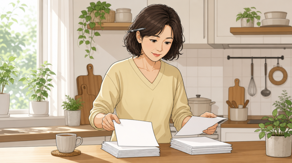 셀프 등기 — 서류 확인 장면 그림