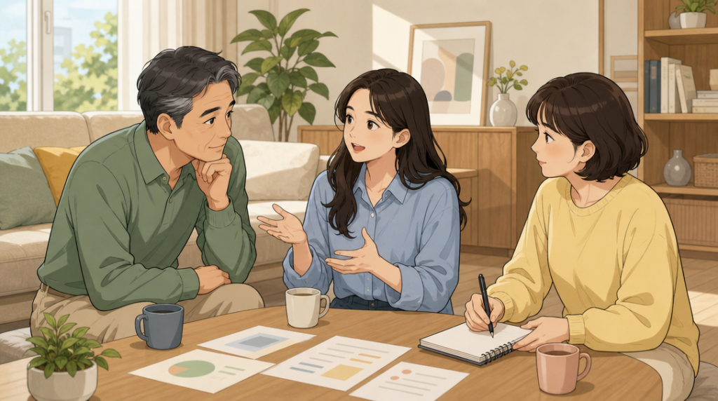청약 특별공급 — 가족 상의 장면 그림