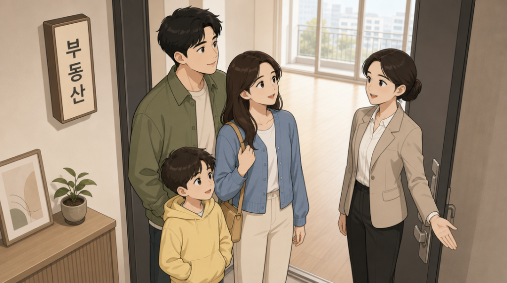 전세자금대출 종류 — 집 보러 가기 장면 그림