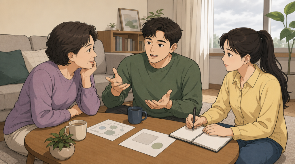 장기보유특별공제 — 가족 상의 장면 그림