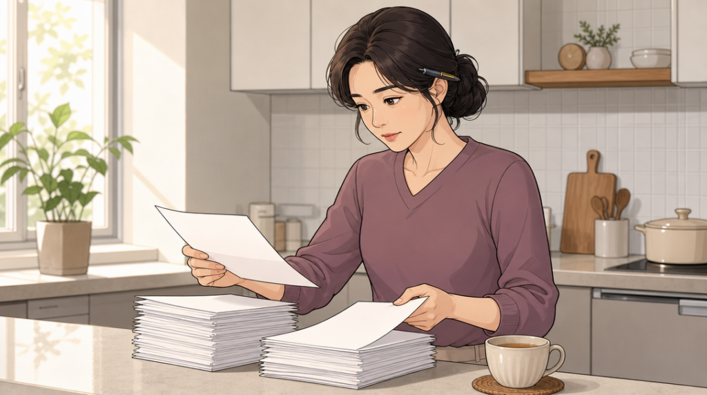 증여세 계산 — 서류 확인 장면 그림