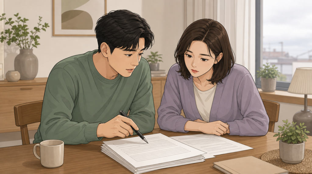 선순위 임차인 확인 — 서류 확인 장면 그림