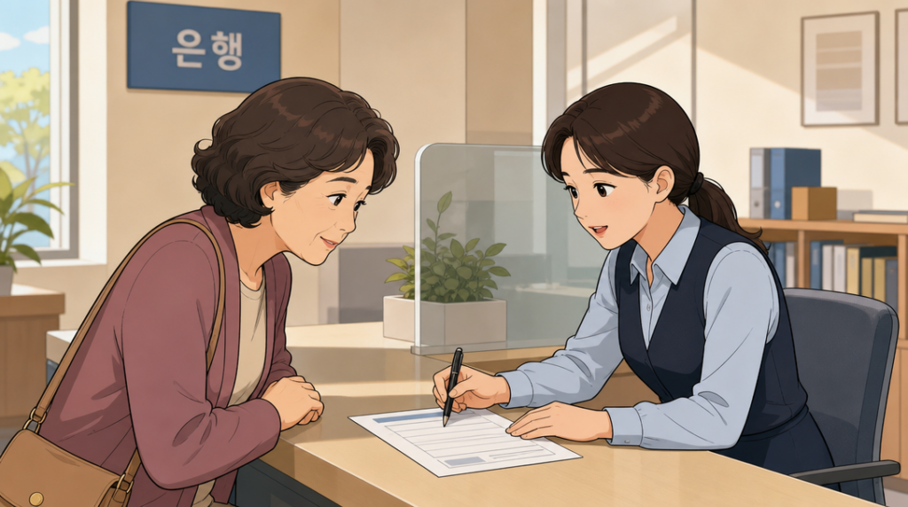 대출 금리 유형 — 창구 상담 장면 그림