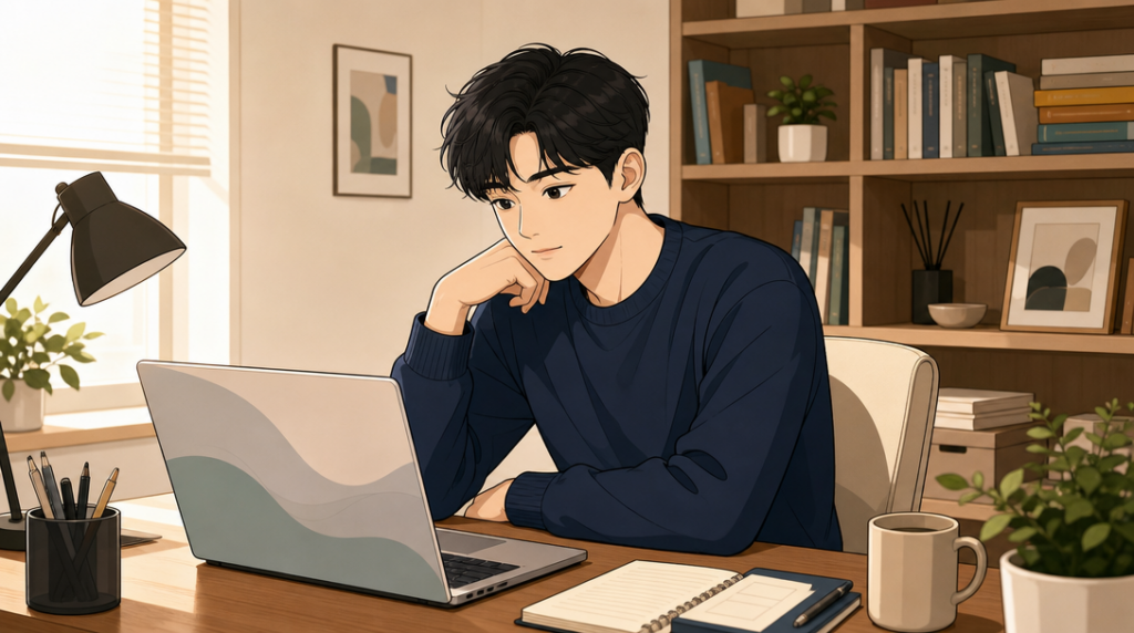 주담대 갈아타기 — 집에서 알아보기 장면 그림