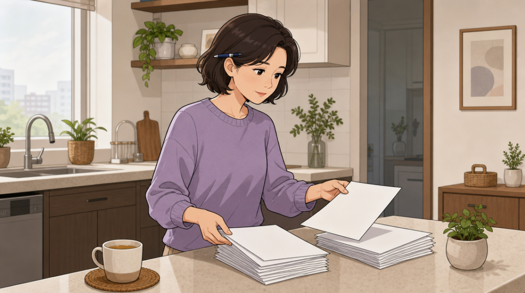 주담대 갈아타기 — 서류 확인 장면 그림
