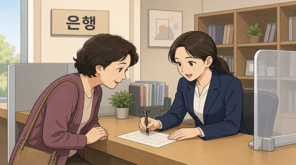 보금자리론 자격 — 창구 상담 장면 그림