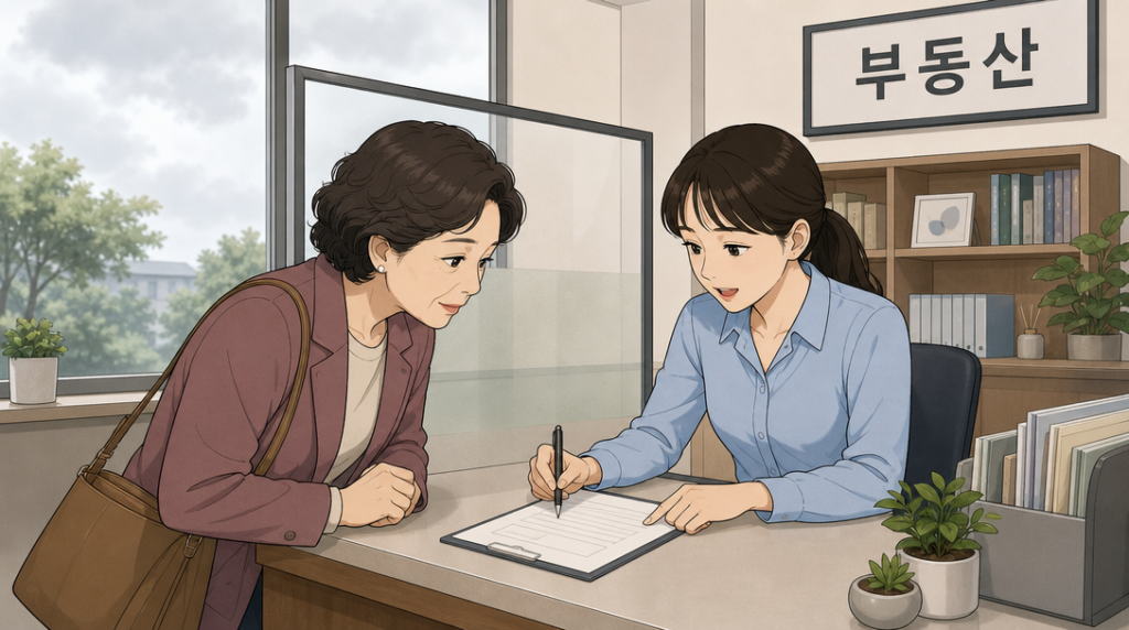 임대차 관리비 — 창구 상담 장면 그림