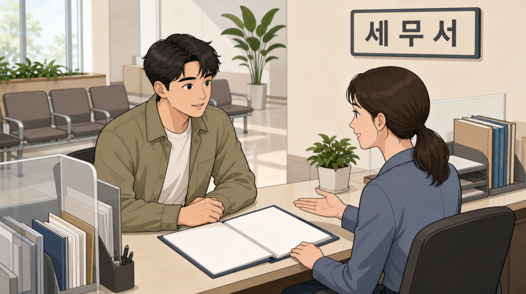 양도소득세 필요경비 — 창구 상담 장면 그림