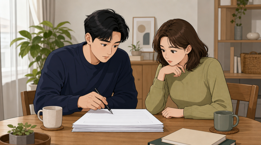 리모델링 재산세 — 서류 확인 장면 그림