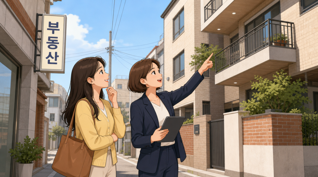 청약 추첨제 — 집 보러 가기 장면 그림