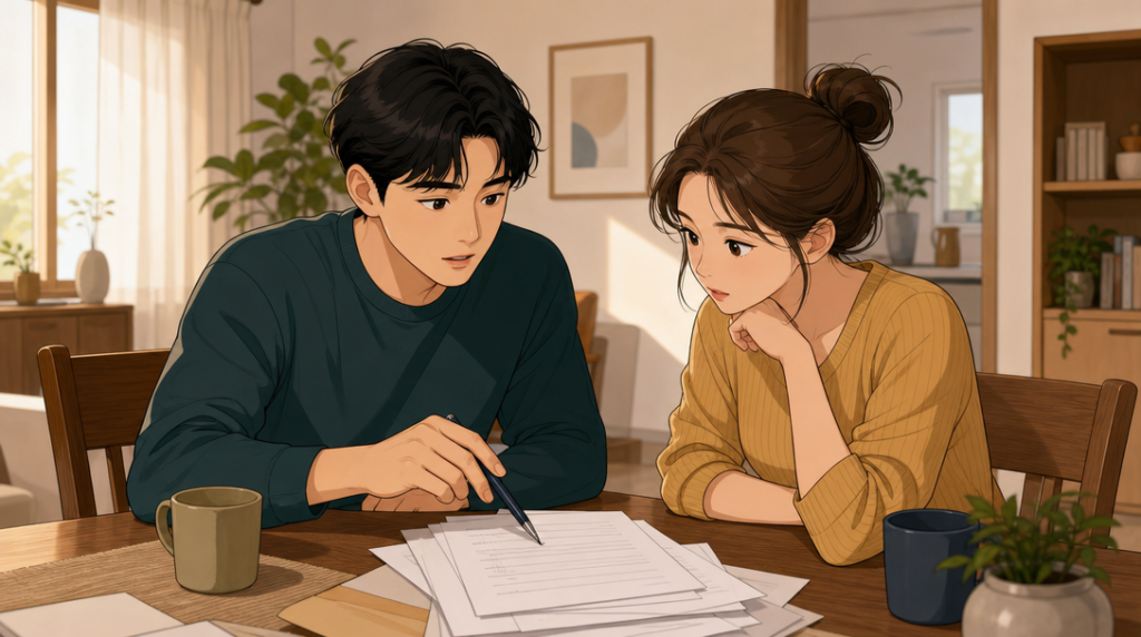 잔금일 체크리스트 — 서류 확인 장면 그림