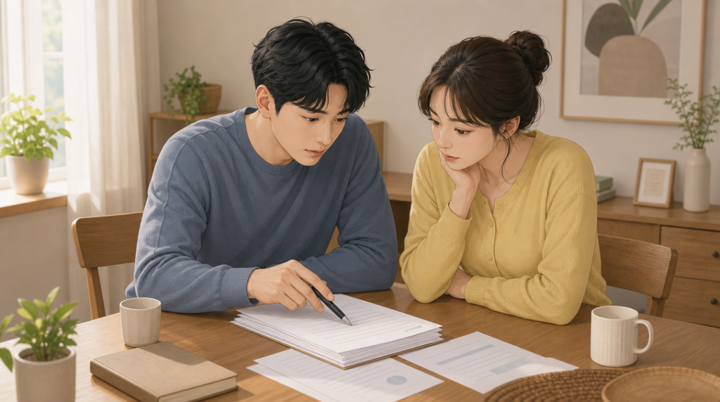 전대차 계약 — 서류 확인 장면 그림