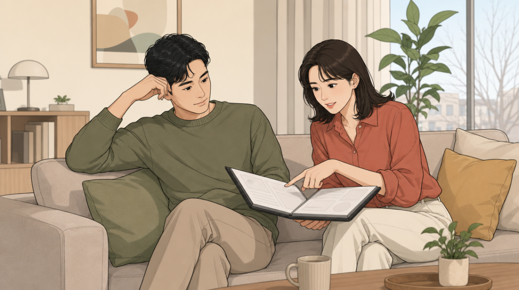 분양 계약 해제하면 위약금 얼마나 물까 — 기준과 환불 절차 — 가족 상의 장면 그림